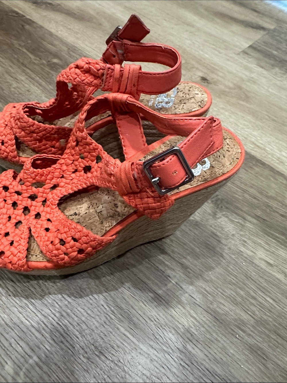 Gianni Bini Coral-Orange Braided Espadrille Wedge Sandals - Picture 6 of 8